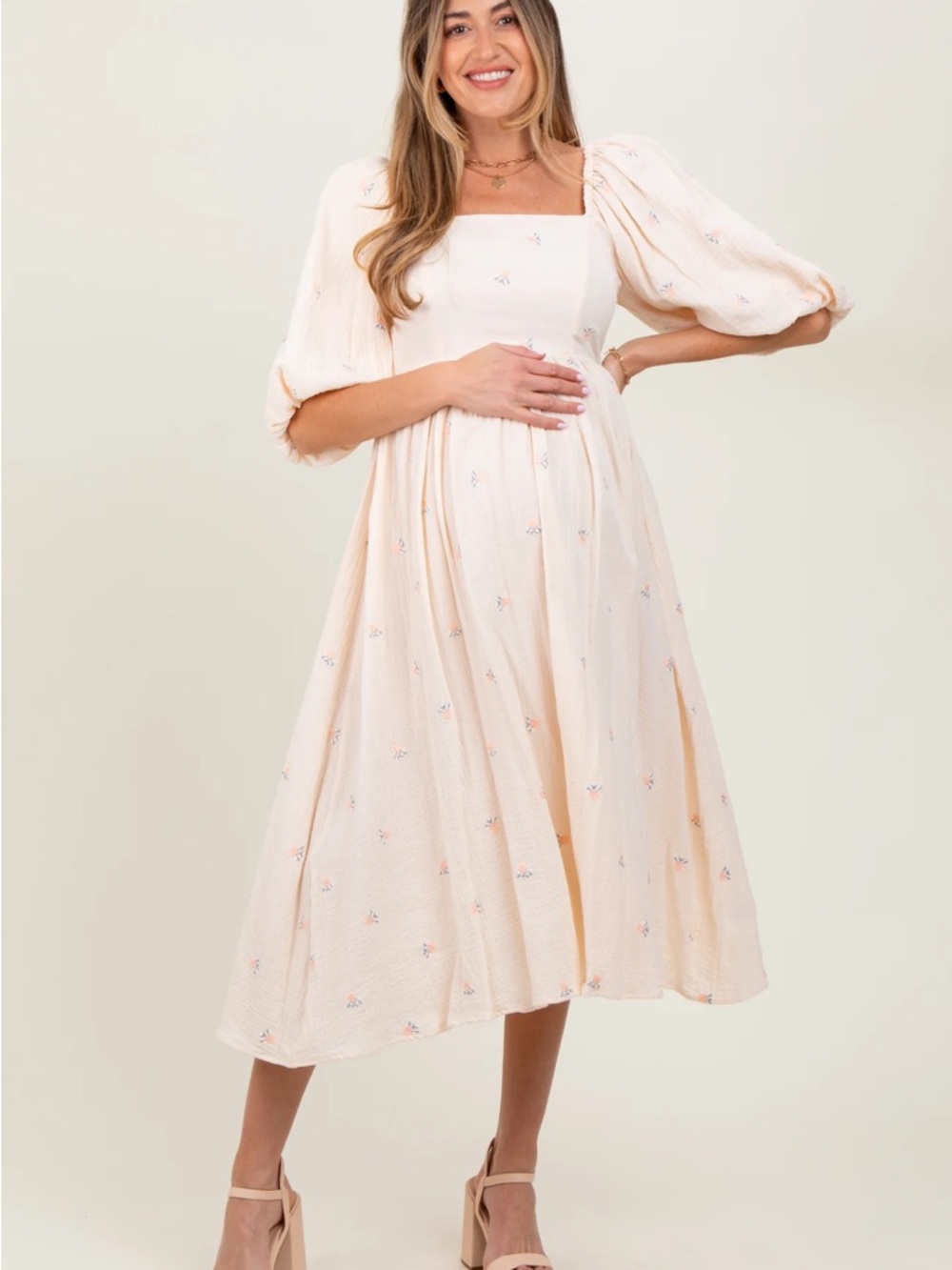 Pinkblush Cream Floral Maternity Midi Dress